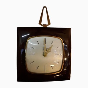 Reloj de pared alemán Mid-Century Ato-Mat de nogal oscuro y abedul claro, años 50