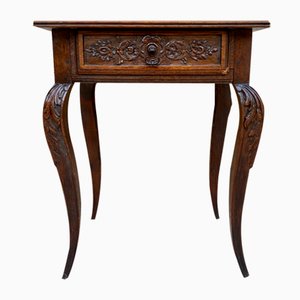 French Carved Walnut Side Table, 1940s