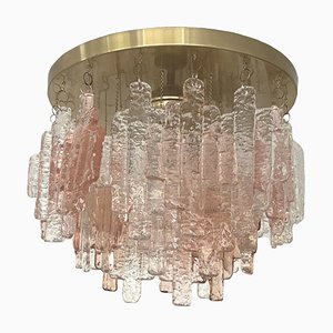 Lampadario da incasso in vetro di Murano rosa trasparente di Mazzega, Italia, anni '70