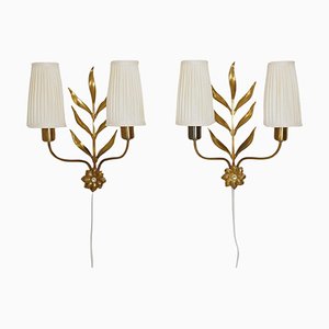 Swedish Modern Wall Lamps in Brass, 1940s, Set of 2