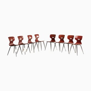 Danish Dark Plywood Shaped Chairs, 1960s, Set of 8