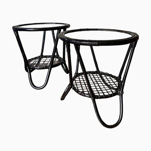 Mid-Century Bamboo and Rattan Coffee Tables, Set of 2