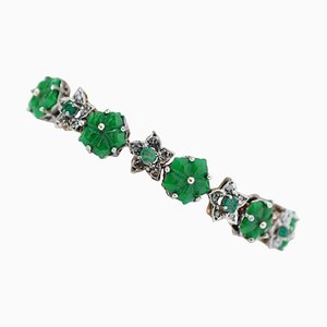 Rose Gold and Silver Bracelet with Green Agate Flowers