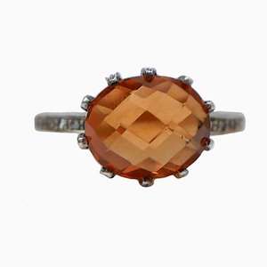 14 Karat Rose Gold and Silver Ring in Topaz and Diamonds