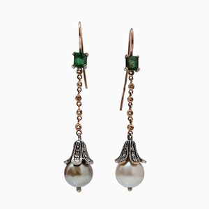 Ohrringe aus Roségold und Silber mit Perlen und Diamanten