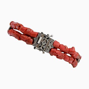 Rose Gold and Silver Bracelet with Coral and Diamonds
