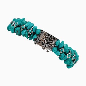 Diamonds, Turquoise, Rose Gold and Silver Bracelet