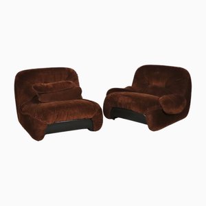 ‘Malù Lounge Chairs in Brown Corduroy Upholstery by Diego Mattu for 1p, 1970s, Set of 2