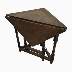 Carved Oak Triangular Gate Leg Side Table, 1890s