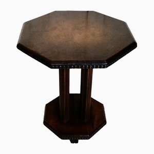 Art Deco Hexagonal Oak Leathered Table, 1930s