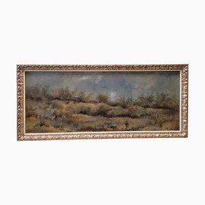 Eduardo Vicente, Landschaft und Mensch, 1960er, Öl auf Leinwand, Gerahmt