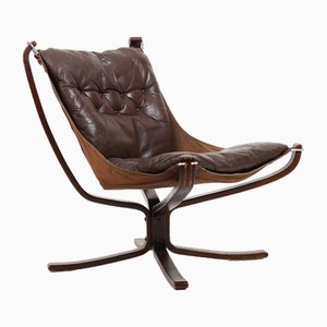 Falcon Chair aus Leder von Sigurd Ressell für Vatne Furniture, 1970er