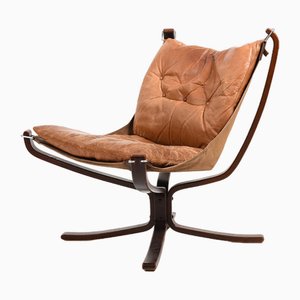 Cognac Leather Falcon Chair by Sigurd Ressell for Vatne Møbler, 1970s
