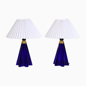 Vintage Model 304 Table Lamps in Blue Glass from Le Klint, 1970s, Set of 2