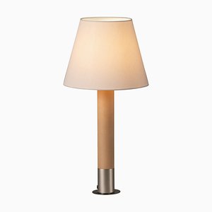 Lámpara de mesa Básica M1 de níquel y blanco de Santiago Roqueta para Santa & Cole