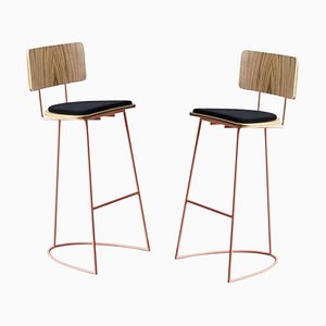 Boomerang Stools with Backrest & Copper Finishings by Pepe Albargues, Set of 2