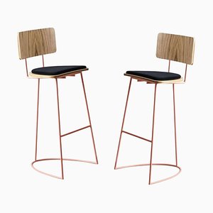 Set of Boomerang Stools with Backrest & Copper Finishings by Pepe Albargues