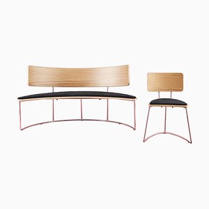 Banc et Chaise Boomerang Noirs par Pepe Albargues, Set de 2