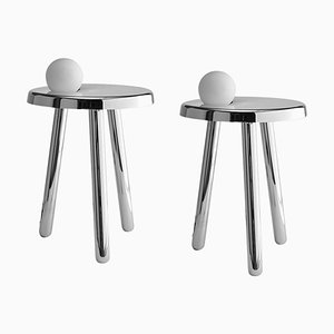 Small Alby Polished White Nickel Tables with Lamps by Mason Editions, Set of 2