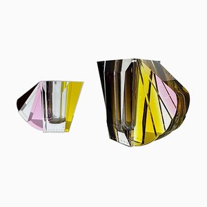 Nyc Contemprary Vases in Hand-Sculpted Crystal by Reflections Copenhagen, Set of 2