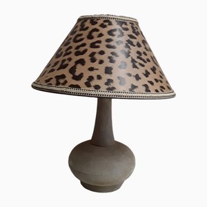 Vintage Table Lamp with Alcantarbean Foot with Fabric Screen in Leopard Pattern, 1970s