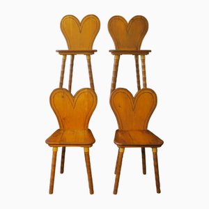 Mid-Century Stühle mit Herzförmiger Rückenlehne & Spreizbeinen 1950er, 4 . Set