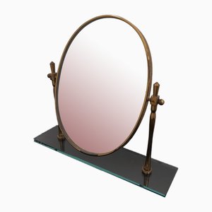 Mid-Century Table Brass Mirror in the style of Fontana Arte, 1950s