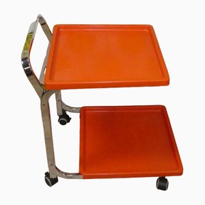 Mesa auxiliar de bar de plástico naranja y cromo, años 70