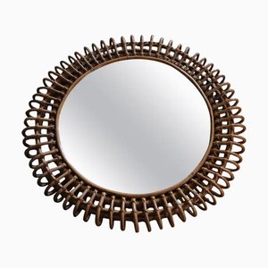 Rattan and Bamboo Round Wall Mirror by Franco Albini, 1960s