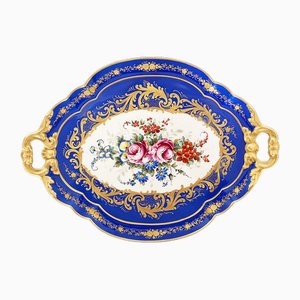 Antique French Blue Limoges Tray, 1890s