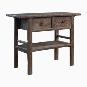Two Drawer Elm Console with Shelf, 1890s