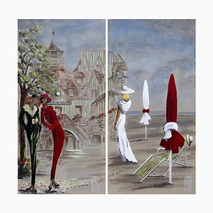 Michèle Kaus, Hotel Normandie Diptych, 2020, Dipinti in acrilico, set di 2