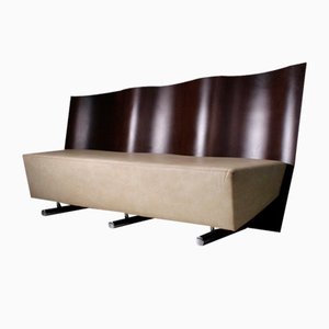 Post-Modern Wood and Leather Sofa by Paolo Deganello