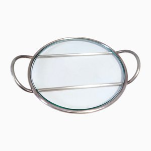 Postmodern Lino Sabattini Silver-Plated and Glass Serving Plate, Italy