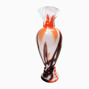 Postmoderne Vase aus Muranoglas in Weiß, Orange & Braun, Carlo Moretti zugeschrieben, Italien, 1970er