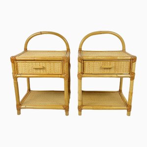 Vintage Italian Bedside Tables in Bamboo and Rattan, 1970s, Set of 2