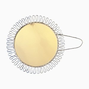 Miroir Soleil Vintage Rond avec Cadre en Laiton, 1970s