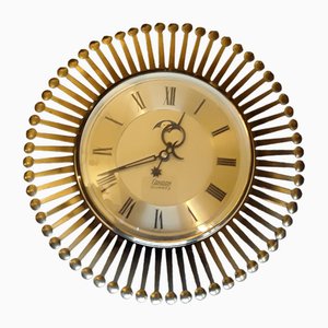 Vintage German Wall Clock in Sunburst Design with Brass Housing from Condor, 1970s