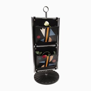 Postmodern Leather and Chrome-Plated Metal Magazine Rack by Salmistraro, Italy, 1980s