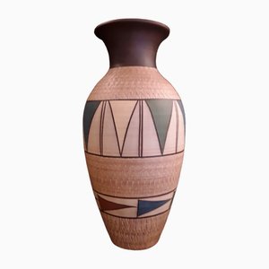 Deutsche Mid-Century Vase mit farbigem Ritzdekor von Kule-Keramik in Roma Design, 1950er