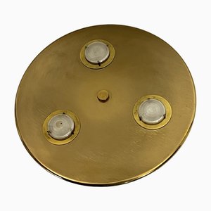 Large Vintage Round Ceiling Lamp in Bronzed Brass, Italy, 1970s