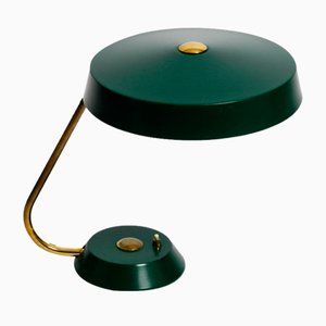 Lámpara de mesa Mid-Century grande y pesada de metal en verde británico