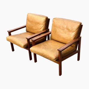 Mid-Century Danish Teak and Leather Armchairs by Illum Wikelso, 1960s, Set of 2