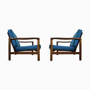 Poltrone Mid-Century in velluto blu, anni '60, set di 2