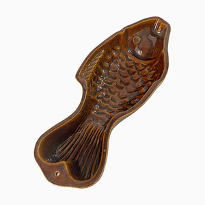 Large Ceramic Brown Vide Poche in Fish Form, Italy, 1960s