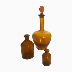 20th Century French Cobalt Orange Pharmacy Bottles, Set of 3