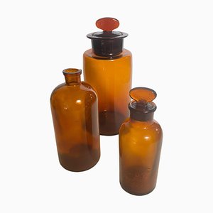 Französische Kobalt Orange Apothekenflaschen, 20. Jh., 3er Set