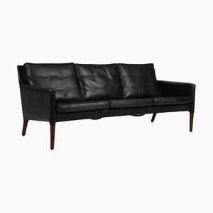 Drei Sitzer Sofa aus schwarzem Original Leder & Palisander zugeschrieben Kurt Østervig, 1960er