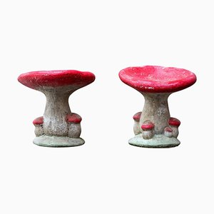 Tabourets de Jardin Vintage en Béton Rouge en Forme de Champignons Patiné