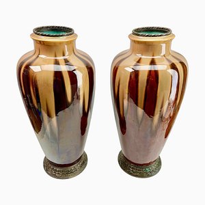 Vases Art Nouveau Vintage avec Support en Métal, 1930s, Set de 2